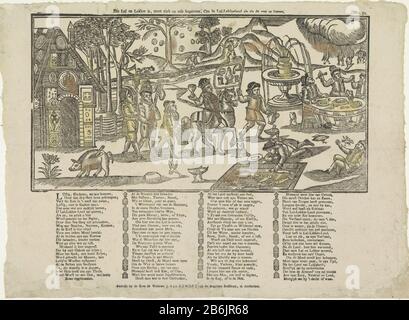 Who is lazy and good, must accompany any travel to in Candyland and the rest to Leeven (title object) Leaf with a large representation of Cockaigne. Among the performance, a long poem in four columns. Numbered upper right: No. 51. Manufacturer : publisher: Inherit the Widow Jacobus Egmont (indicated on object) print maker: anonymous location manufacture: Amsterdam Date: 1761 - 1804 Physical characteristics: wood block colored in yellow and orange; text printing material: paper Technique: woodcut / colors / printing sizes: sheet: H 300 mm × W 414 mm Subject country or Cockaigne Stock Photo