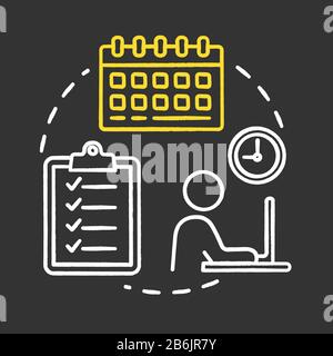 Planning period chalk RGB color concept icon. Calendar check. Self-building businessman. Checklist for project. Scheduling work idea. Vector isolated Stock Vector