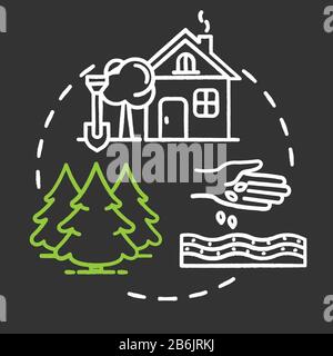 Landscape planning chalk RGB color concept icon. Agriculture and architecture. House and forest. Outdoor landmark. Land use idea. Vector isolated Stock Vector