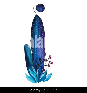 I letter in the form of cactus in blue colors, green eco English letter Illustration on a white background Stock Photo