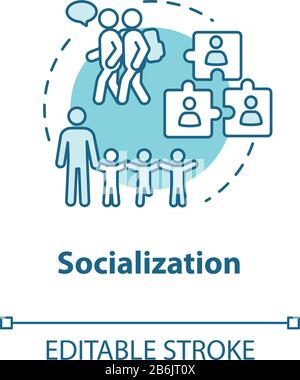 Socialization concept icon. Diversity in school group. Inclusive education. Adaptation to society. Communication idea thin line illustration. Vector Stock Vector