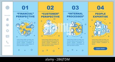 Financial perspectives onboarding vector template. Internal processes. People expertise. Customer support. Responsive mobile website with icons Stock Vector