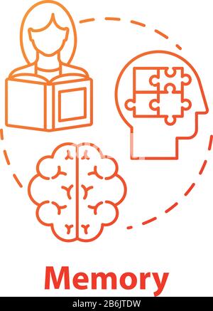 Memory concept icon. Receiving and storing information. Exam preparation. Brain informational processing system idea thin line illustration. Vector Stock Vector