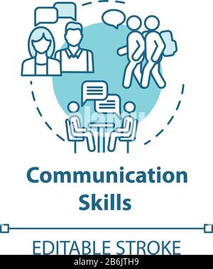 Communication skills concept icon. Group dynamic. Inclusive education community. Conference meeting idea thin line illustration. Vector isolated Stock Vector