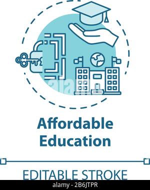 Affordable education concept icon. Student loan. Cheap university. Scholarship, mortrage. Accessible knowledge idea thin line illustration. Vector Stock Vector