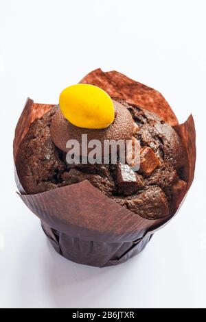 Chocolate Easter Egg muffin fresh from M&S in-store bakery isolated on white background Stock Photo