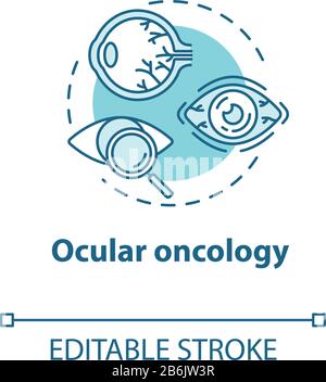Ocular oncology concept icon. Eye neoplasm diagnosis and treatment. Structure, functioning of eye. Ophthalmology idea thin line illustration. Vector Stock Vector