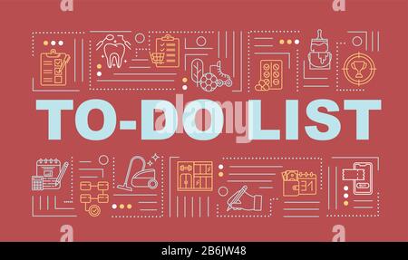 Making checklist word concepts banner. To do list of daily tasks and chores. Infographics with linear icons on red. Planning appointments. Isolated Stock Vector