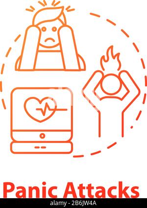 Panic attacks concept icon. Feeling of fear, phobia. Stress symptoms. Personality disorder. Mental illness idea thin line illustration. Vector Stock Vector