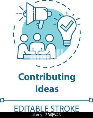 Contributing ideas concept icon. Business meeting briefing. Cooperation in community. Brainstorming idea thin line illustration. Vector isolated Stock Vector