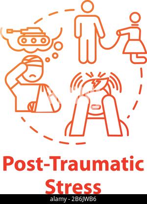 Post traumatic stress concept icon. PTSD. Horrifying memories. Mental illness. Psychology, psychiatry idea thin line illustration. Vector isolated Stock Vector