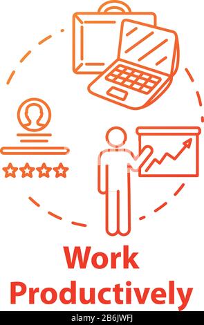 Work productively concept icon. Successful workflow planning. Reaching goal. Effective time management idea thin line illustration. Vector isolated Stock Vector