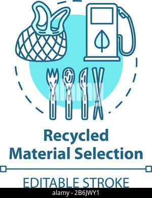 Recycled material selection concept icon. Environment protection. Garbage disposal and reuse. Eco products idea thin line illustration. Vector Stock Vector