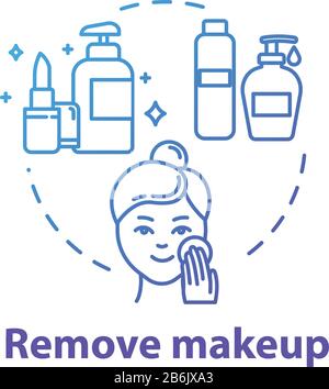 Remove makeup, face skin cleansing, hygienic procedure concept icon. Skin washing and purification idea thin line illustration. Vector isolated Stock Vector