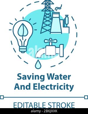 Saving water and electricity concept icon. Responsible resource consumption. Efficient usage. Ecology idea thin line illustration. Vector isolated Stock Vector