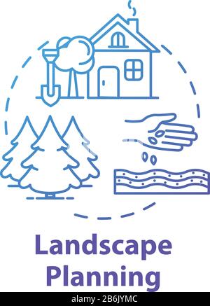 Landscape planning concept icon. Planting seeds. Agriculture and architecture. Real estate building. Outdoor landmark. Land use idea thin line Stock Vector
