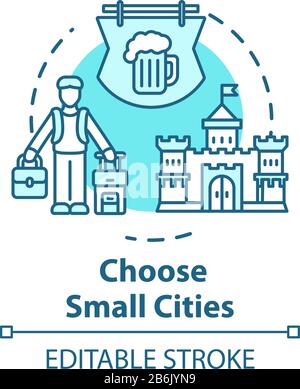 Choose small cities concept icon. Affordable travel, small towns visit idea thin line illustration. Indigenous culture experience. Vector isolated Stock Vector