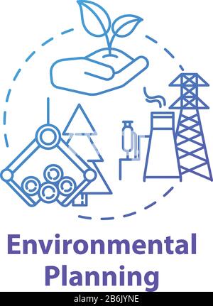 Environmental planning concept icon. Responsible business. Building construction. Eco-friendly city. Landscape use idea thin line illustration. Vector Stock Vector