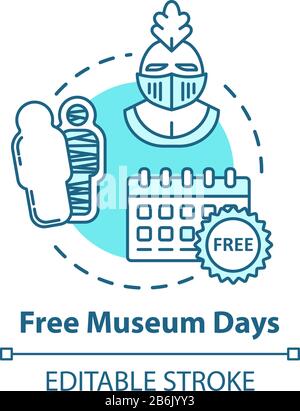 Free museum days concept icon. Admission discounts, inexpensive guided tours idea thin line illustration. Budget travel pastime. Vector isolated Stock Vector