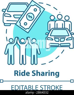 Ride sharing concept icon. Money saving travel, carpooling idea thin line illustration. Inexpensive transportation, collective journey. Vector Stock Vector