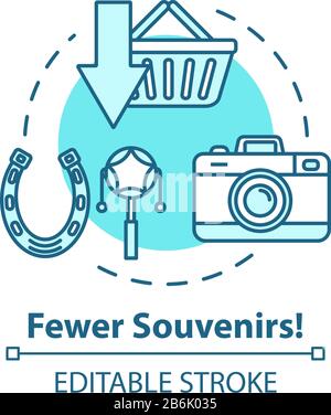 Fewer souvenirs concept icon. Money saving travel, budget tourism idea thin line illustration. Abstention from purchases and overspending. Vector Stock Vector