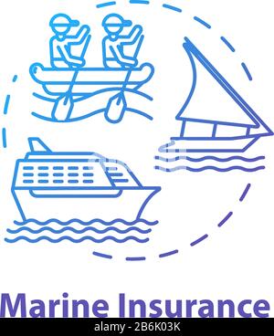 Marine insurance concept icon. Industrial property. Nautical vehicle. Ship protection. Logistic business. Cargo safety idea thin line illustration Stock Vector