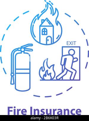 Fire insurance concept icon. Rescue from flame. Homeowner policy. Destruction for real estate. House damage coverage idea thin line illustration Stock Vector