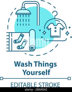 Wash things yourself concept icon. Self laundry, cleaning own clothing idea thin line illustration. Money saving tips for tourists. Vector isolated Stock Vector