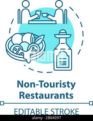 Non touristy restaurants concept icon. Inexpensive lunch, affordable dinner idea thin line illustration. Money saving option for tourists. Vector Stock Vector