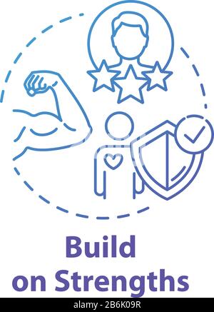 Build on strengths concept icon. Setting priority. SWOT strategy. Premium membership for gym. Self-development idea thin line illustration. Vector Stock Vector