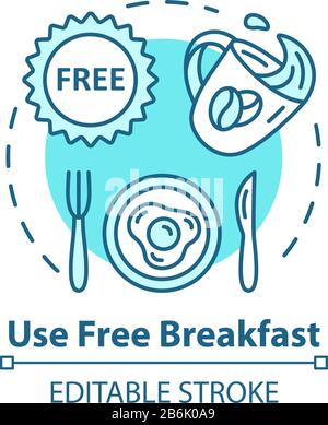 Use free breakfast concept icon. Budget travel, cost effective nutrition idea thin line illustration. Morning meal on the house. Vector isolated Stock Vector