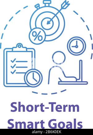 Short-term smart goals concept icon. Perfomance optimization. Setting deadlines for projects. Building business. Planning idea thin line illustration Stock Vector