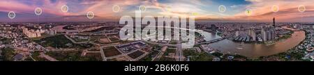 smart city and wireless communication network, abstract image visual, internet of things, Hochiminh city, Vietnam Stock Photo