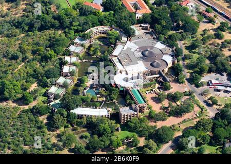 Aerial view of The Kingdom Hotel located in Victoria Falls in Africa. Popular accommodation choice for tourists visiting Zimbabwe.
