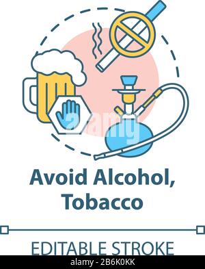 Avoid alcohol and tobacco concept icon. Give up cigarette. Refuse beer. Stop addiction. Healthcare idea thin line illustration. Vector isolated Stock Vector Image & Art