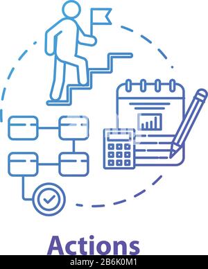 Actions concept icon. Operation implementation. Climbing career ladder. Opportunities for success. Business management idea thin line illustration Stock Vector