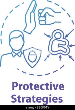 Protective strategies concept icon. Social service. Smart development. Client support. General control. Self-building idea thin line illustration Stock Vector
