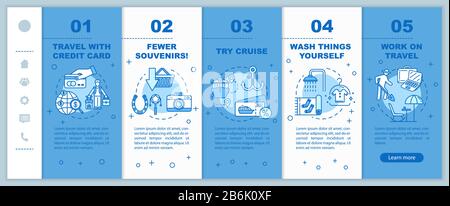 Money saving travel tips onboarding vector template. Advice for budget travelers, affordable tourism. Responsive mobile website with icons. Webpage Stock Vector