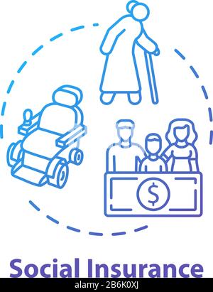 Social insurance concept icon. Life assurance. Policy for parent and kid. Secure retirement. Pension plan idea thin line illustration. Vector isolated Stock Vector