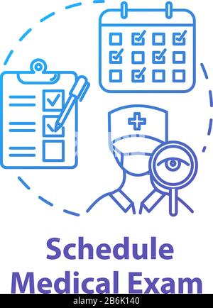 Schedule medical exam concept icon. Consultation from therapist. Clinical checkup. Doctor visit. Physical test. Health insurance idea thin line Stock Vector