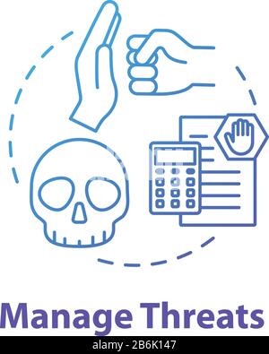 Manage threats concept icon. Business plan. Self-building and development. Handling crisis. Avoid fraud. Achieve goals idea thin line illustration Stock Vector