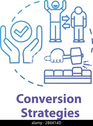 Conversion strategies concept icon. SEO company work. Generating lead customers. Retail and e-commerce. Marketing idea thin line illustration. Vector Stock Vector