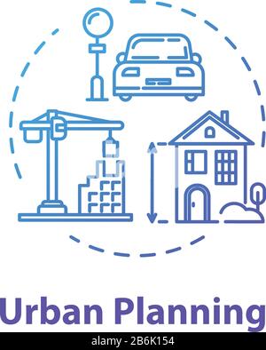 Urban planning concept icon. Housing business. Infrastructure and transportation. Suburban settlement. Building construction idea thin line Stock Vector