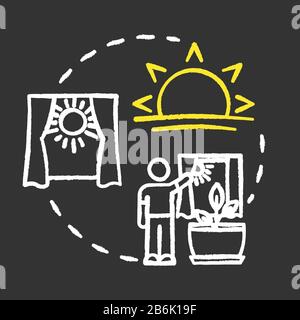 Proper lighting chalk RGB color concept icon. Home gardening. Photosynthesis. Herbs cultivating. Adequate sunlight idea. Vector isolated chalkboard Stock Vector