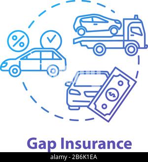 Gap insurance concept icon. Auto loan. Refund for car cost difference. Damage from accident. Financial aid idea thin line illustration. Vector Stock Vector
