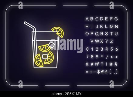 Caipirinha neon light icon. Brazilian cocktail. Alcoholic beverage with lime and sugar. Traditional drink. Outer glowing effect. Sign with alphabet Stock Vector