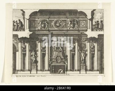 Room with raised central section, the double free-standing Corinthian columns and a lower bosom in the middle. From second edition series of magazines including atria and wooden lambrisering. Manufacturer : printmaker Jean Lepautre (listed building) in its design: Jean Lepautre (listed building) publisher: Pierre Mariette (II) (listed building) provider of privilege : Louis XIV (king of France) (listed building) Place manufacture: printmaker: France (possible) in its design: France (possible) publisher: Paris Date: after 1665 - for 1716 Material: paper Technique: etching dimensions: plate edge Stock Photo