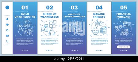 Self-building onboarding vector template. SWOT strategy. Financial forecast. Capitalize on opportunities. Responsive mobile website with icons Stock Vector