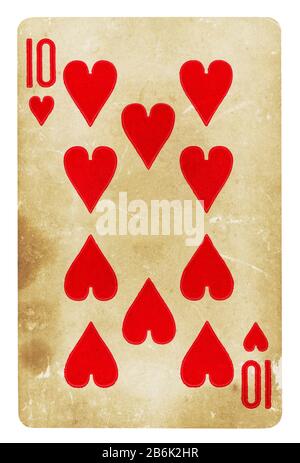 Ten of Hearts Vintage playing card - isolated on white (clipping path included) Stock Photo