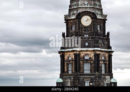 Dresden Town City Hall tower, panoramic aerial view Stock Photo